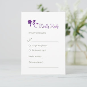Secret Garden Paarse Floral Woodland Wedding RSVP Kaartje