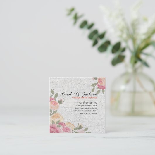 Secret Garden Romantic Rozen  Floral Vierkante Visitekaartje (Staand voorkant)