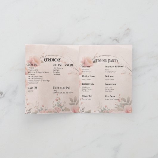 Secret Garden Romantische perzik bruiloft programm Bedankkaart (Binnen)