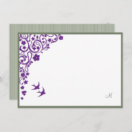 Secret Garden Sage Stripe Script Monogram Opmerkin Notitiekaartje