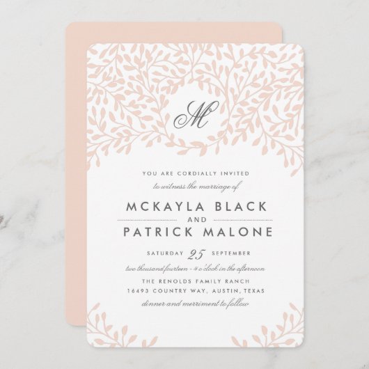 Secret Garden Wedding Invite - Blush Kaart (Voorkant / Achterkant)