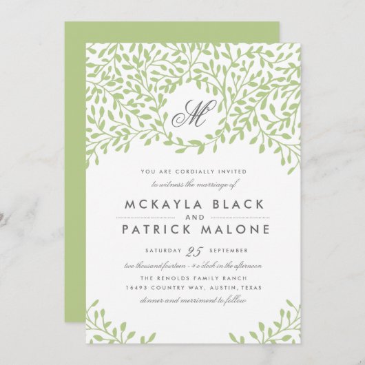 Secret Garden Wedding Invite - Green Kaart (Voorkant / Achterkant)