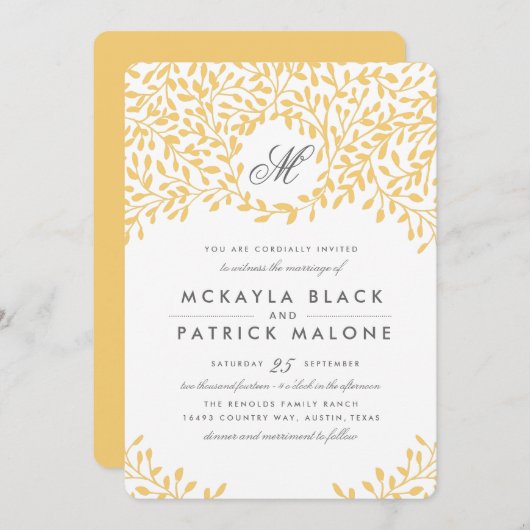 Secret Garden Wedding Invite - Mustard Kaart (Voorkant / Achterkant)