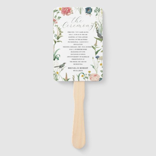 Secret Garden Wildflowers Bruiloft Lijst Handwaaier (Voorkant)