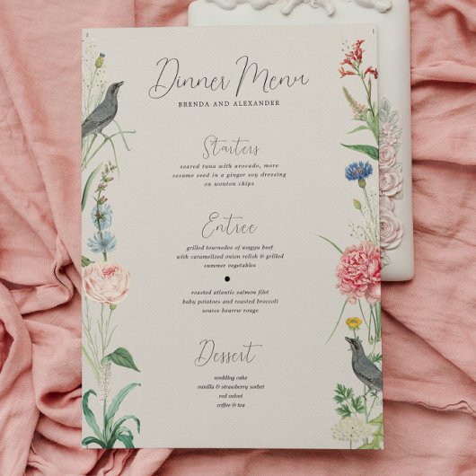 Secret Garden WildFlowers Lijst bruiloft Menu Kaart