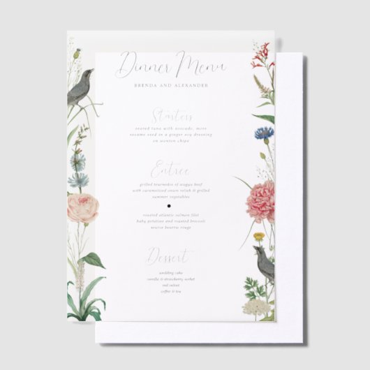 Secret Garden WildFlowers Lijst bruiloft Menu Vellum Uitnodigingen (Offset)