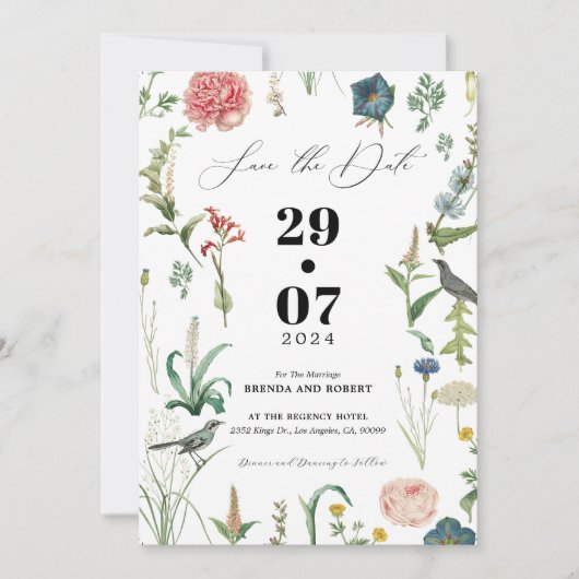 Secret Garden WildFlowers Lijst Save The Date Kaart (Voorkant)