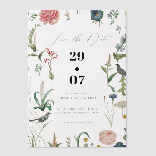 Secret Garden WildFlowers Lijst Save The Date Vellum Uitnodigingen (Voorkant)