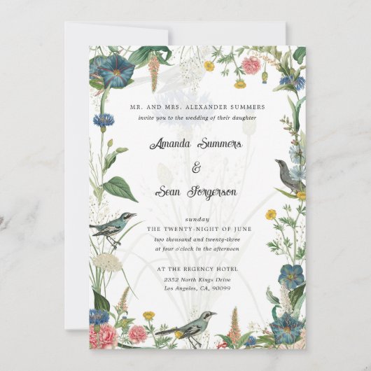 Secret Garden Wildflowers Wedding Invitation Kaart (Voorkant)