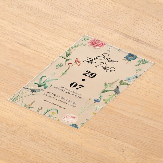 Secret Garden Wildflowers Wedding Save The Date Acryl Uitnodigingen (Laagn)
