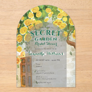 Secret Garden Yellow Roses betoverd Vrijgezellenfe Acryl Uitnodigingen