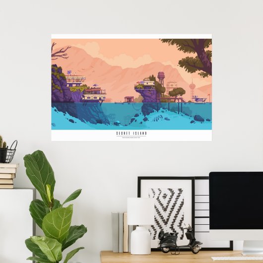Secret Island Pixel art diorama Poster (Thuiskantoor)
