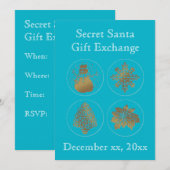 Secret Santa Blauwgroen Turquoise Gold-zegelingsui Kaart (Voorkant / Achterkant)