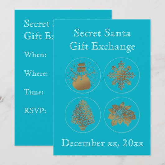 Secret Santa Blauwgroen Turquoise Gold-zegelingsui Kaart (Voorkant / Achterkant)