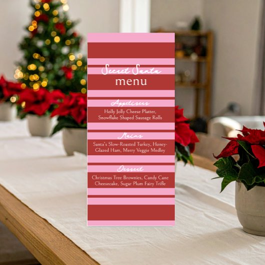 Secret Santa Cabana Roze en rode Stripe Preppy Menu