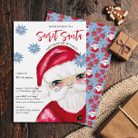 Secret Santa Gift Exchange Classic Christmas Kaart<br><div class="desc">Deze leuke Secret Santa Christmas party uitnodiging is voorzien van mijn hand geschilderde klassieke Santa in rood en wit geaccentueerd met blauwe poinsettia. De tekst is volledig bewerkbaar op de productpagina. Originele kunst van Malissa Melrose.</div>