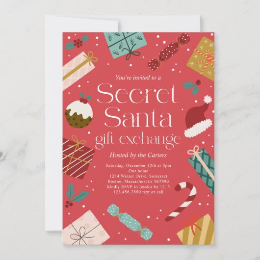 Secret Santa Gift Exchange Holiday Party Kaart (Voorkant)