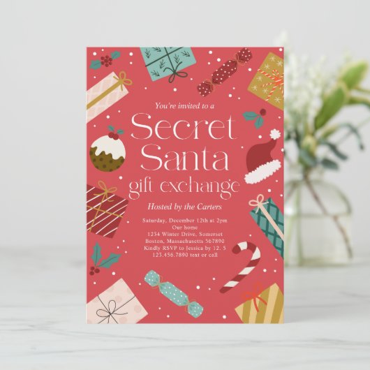 Secret Santa Gift Exchange Holiday Party Kaart (Staand voorkant)
