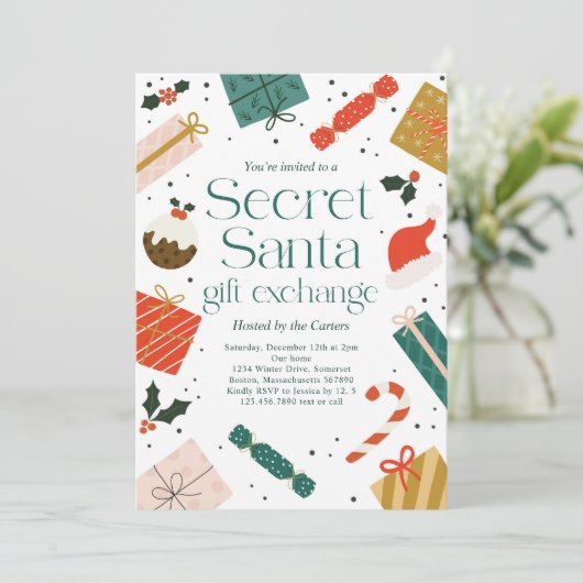 Secret Santa Gift Exchange Holiday Party Kaart (Staand voorkant)