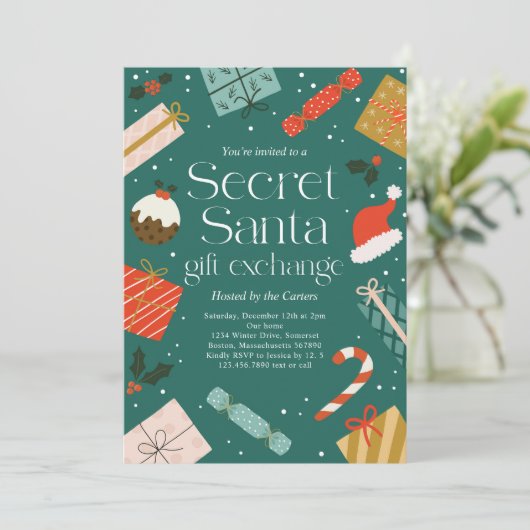 Secret Santa Gift Exchange Holiday Party Kaart (Staand voorkant)