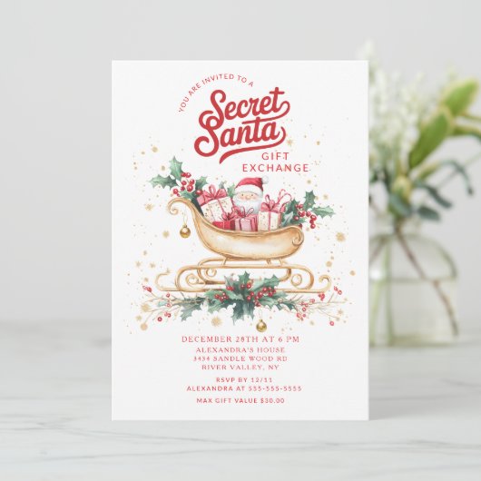 Secret Santa Gift Exchange Invitation Kaart (Staand voorkant)