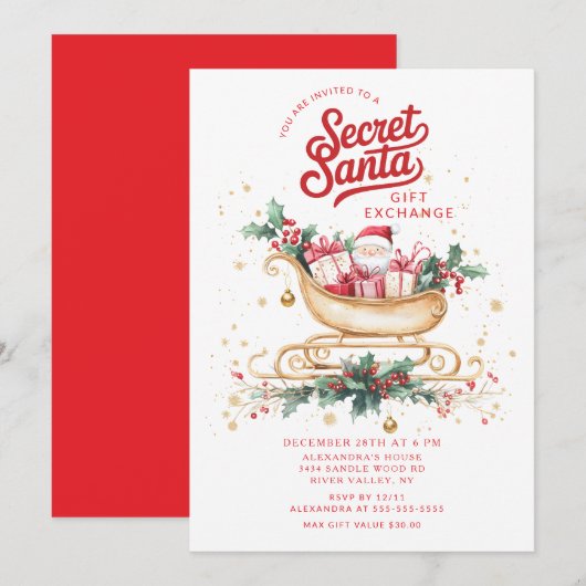 Secret Santa Gift Exchange Invitation Kaart (Voorkant / Achterkant)
