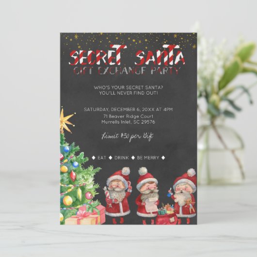 Secret Santa Gift Exchange Party Uitnodiging (Staand voorkant)