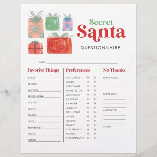 Secret Santa Gift Exchange-vragenlijst Flyer (Voorkant)