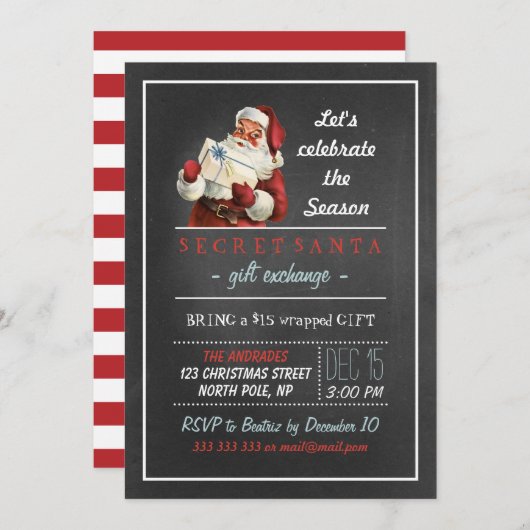 Secret Santa Holiday Party 5x7  Chalkboard Kaart (Voorkant / Achterkant)