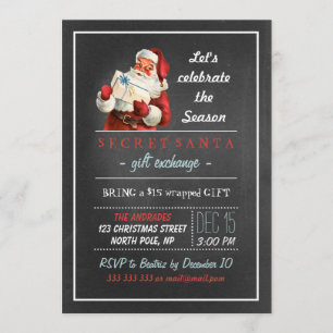 Secret Santa Holiday Party 5x7  Chalkboard Kaart