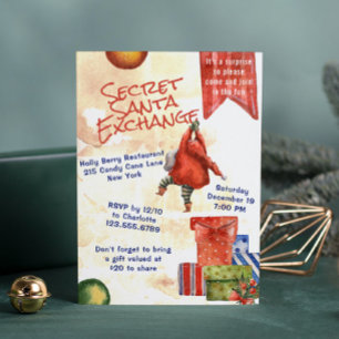 Secret Santa Kerstmis Party Moderne Waterverf Kaart