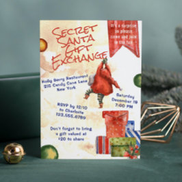 Secret Santa Kerstmis Party Moderne Waterverf Kaart