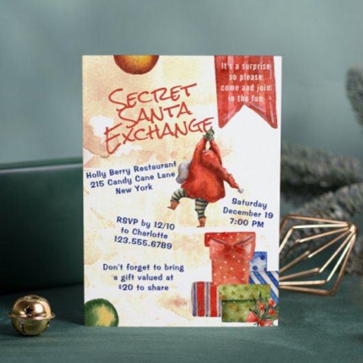 Secret Santa Kerstmis Party Moderne Waterverf Kaart