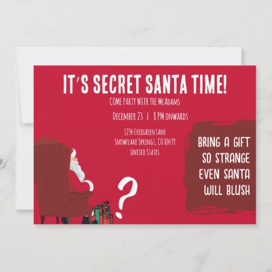 Secret Santa Party – Funny Invitation Card Kaart (Voorkant)