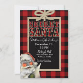  Secret Santa Red Plaid Kerstvakantie Kaart (Voorkant)