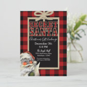  Secret Santa Red Plaid Kerstvakantie Kaart (Staand voorkant)