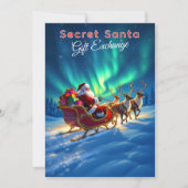 Secret Santa Sleigh & Northern Lights 5x7 Party Kaart (Voorkant)