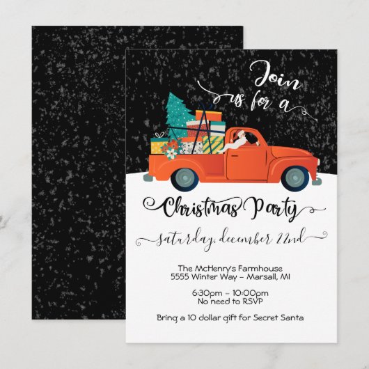 Secret Santa Truck Chistmas Tree Party Kaart (Voorkant / Achterkant)