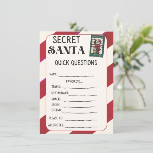 Secret Santa Vragenlijst Kaarten (Staand voorkant)