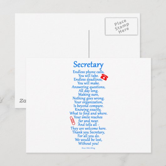 Secretaris bedankt briefkaart (Voorkant / Achterkant)