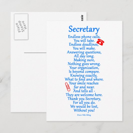 Secretaris bedankt briefkaart (Voorkant / Achterkant)