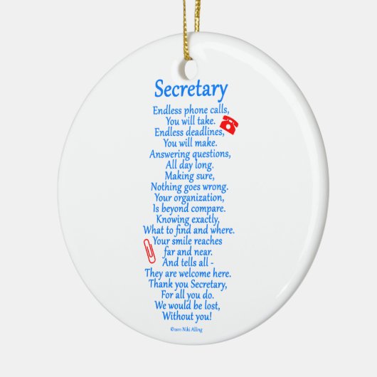 Secretaris bedankt keramisch ornament (Links)