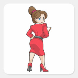 Secretaris in het dres met hoge hakken vierkante sticker