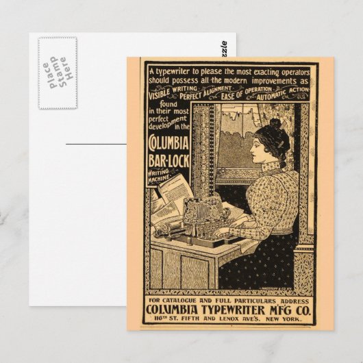 Secretaris van 1890 bij Typewriter Briefkaart (Voorkant / Achterkant)