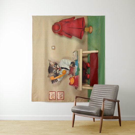 secretaris van tabby kitten wandkleed (In situ)