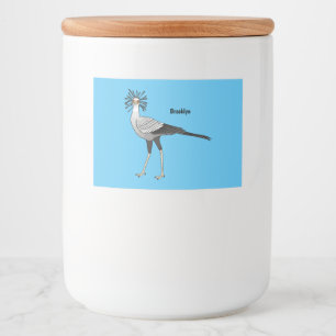 Secretary bird cartoon illustration voedselcontainer etiket