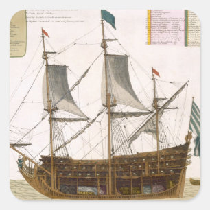 Sectie door een Frans eersteklas schip van 104 ca Vierkante Sticker
