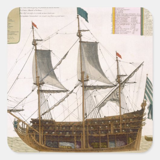 Sectie door een Frans eersteklas schip van 104 ca Vierkante Sticker (Voorkant)