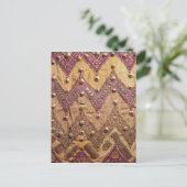 Sectie van geborduurd weefsel met goudplaquette briefkaart (Staand voorkant)