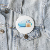 Secure Cloud Storage Icon with Padlock Ronde Button 7,6 Cm